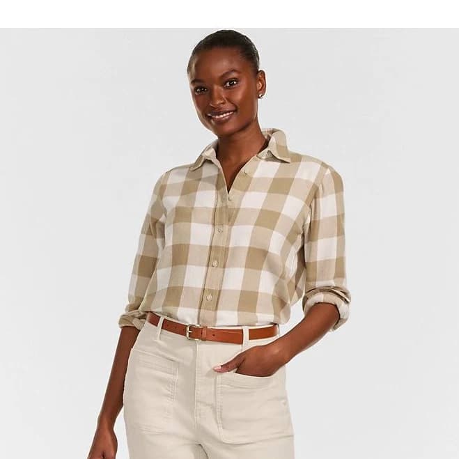 Women's Lands' End Flannel Boyfriend Long Sleeve Shirt