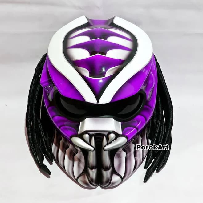 Custom Predator Motorcycle Helmet White Purple Shark Motive (Dot Ece Certified)
