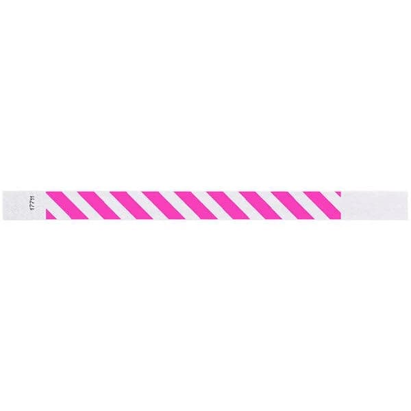 Carnival King Neon Pink Striped Disposable Wristband 3/4" x 10" - 500/Bag