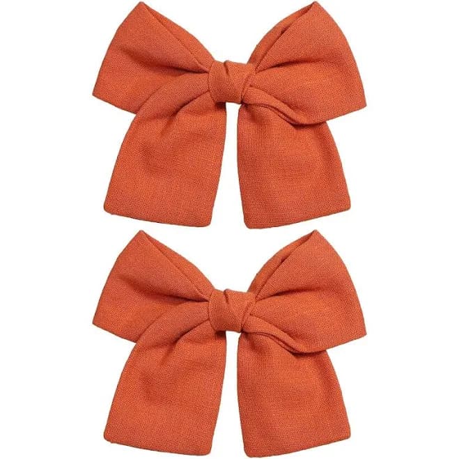 2 Pack Burnt Orange Hair Bows Alligator Clips 4 Cute Fall Cotton Linen