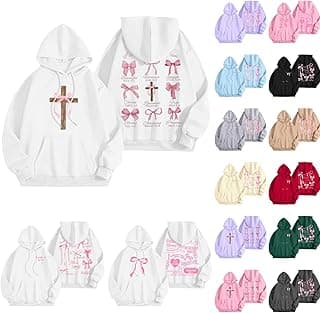 Bow Hoodies For Women Cute Trendy Long Sleeve Casual Graphic Hooded Sweatshirts With Pockets Preppy Clothes Pullover Tops