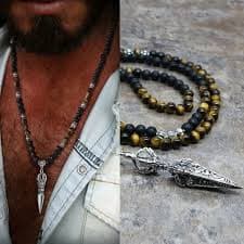 TIBETAN BUDDHIST PHURBA KILAYA THE MAGIC DAGGER WITHTIGER'S EYE LAVA STONE NECKLACE FOR MEN 14K White Gold JEWELRY - Walmart.com