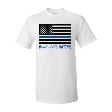 Trenz Shirt Company Blue Lives Matter American Flag Thin Blue Line Short Sleeve