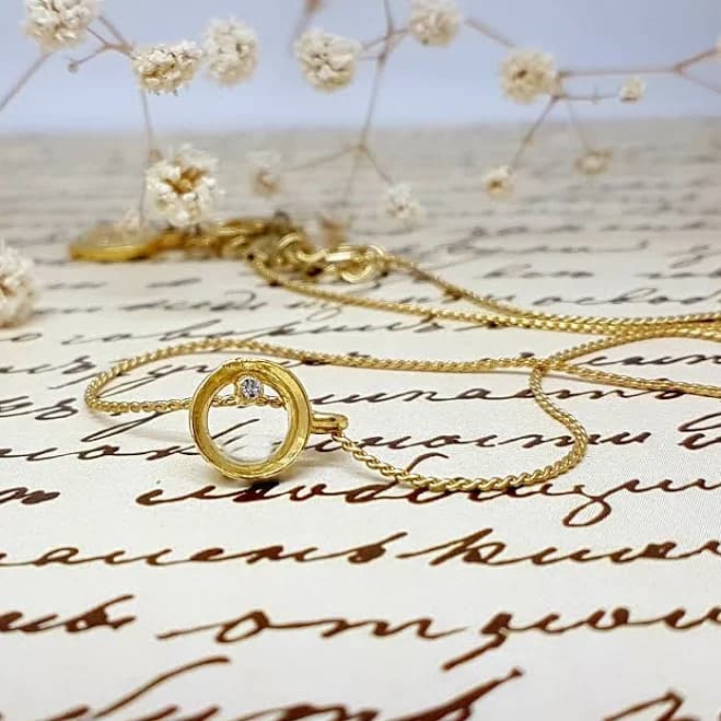 Delicate Gold Charm Necklace, Gold Circle Necklace, Tiny Round Sparkling Swarovski Crystal Necklace, Minimal Gold Necklace, Karma Necklace