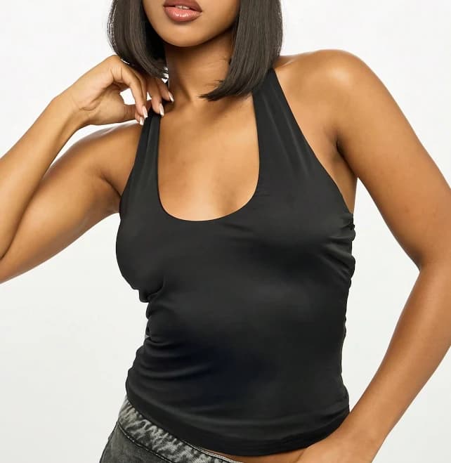 Ribbed Halter Fitted Scoop Neck Crop Tank Top