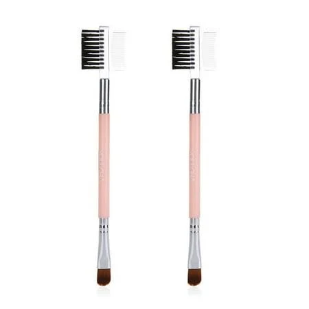 Futureoryy 2Pcs Eyeshadow Brush Pink 15x0.98in Nylon Plastic Double-Headed for Women Makeup Application