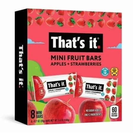 (4 pack) That's it. Gluten-Free Soft & Chewy Apple + Strawberry Ready-to-Eat Fruit Bars, 0.7oz, 8 Count Shelf Stable Box, Size: 0.7 oz