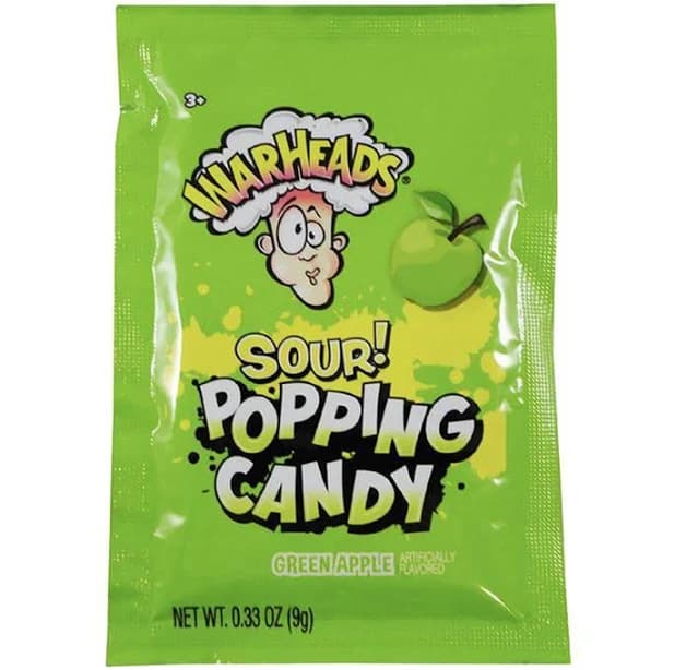 WarHeads Popping Candy Pouch Sour Green Apple