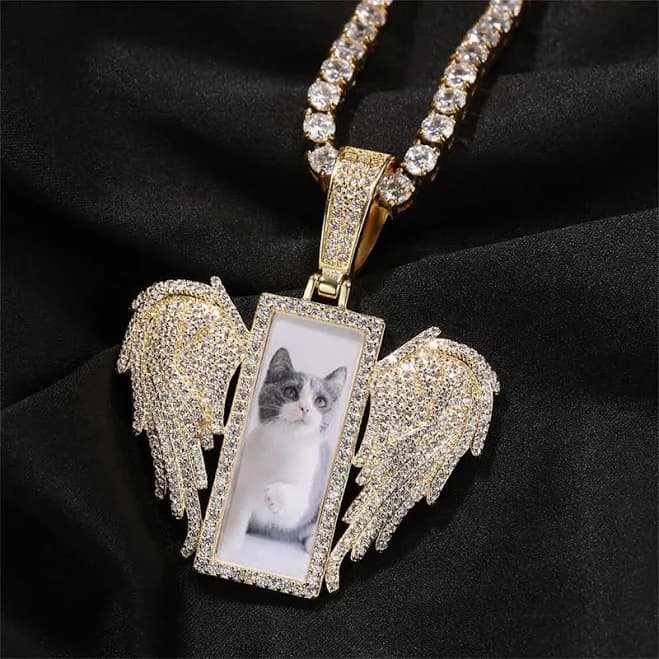 Personalized Rectangular Photo Necklace with Tennis Chain
