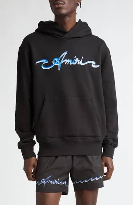 Amiri Men's Wave Logo Cotton Graphic Hoodie
