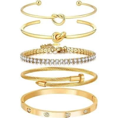 18K Gold Plated Love Bangle Bracelet Stack Cuff Jewelry Set