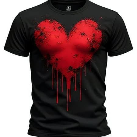 JUNFPRINTEE Edgy Dripping Red Heart Graphic T-Shirt