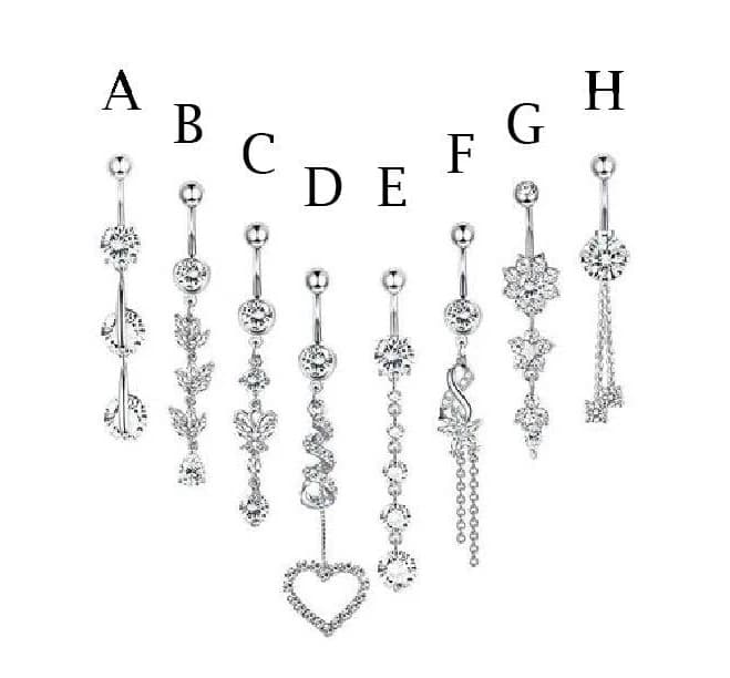 Dainty Surgical Steel Curved Belly Ring with Crystal