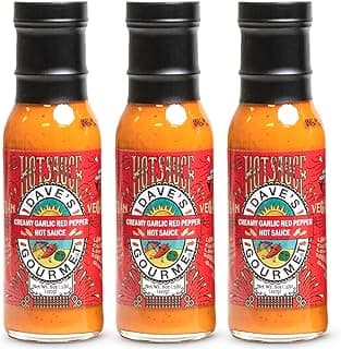 Dave's Gourmet Creamy Garlic Red Pepper Hot Sauce - Medium Heat - Perfect for Salads, Dipping, Tacos, Sandwiches & More - Vegan Sauce, Gluten-Free, No Preservatives - 8oz Bottles (Pack of 3)