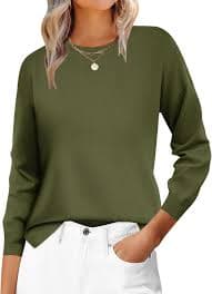 Hotouch Women's Round Neck Sweater Knitted Sweater Autumn Winter Casual Long Sleeve Warm Solid Color Loose Side Slit, Army green., L : Amazon.com.be: Fashion