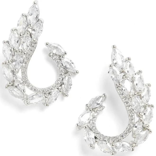 Sohi Women's Silver Embellished Cluster Drop Earrings