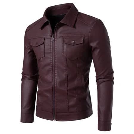 Men's Casual PU Leather Lapel Motorcycle Jacket Fashion Slim Men's Faux Leather Shirt Jacket, Size: Large, Black