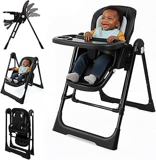 High Chairs for Babies and Toddlers Foldable High Chair Adjustable with Reclining Seat & Leg Rest, 3-in-1 Convertible Baby Swings with Tool-Free Assembly (Black)