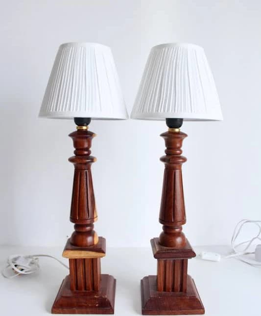 Carved Neoclassic Wooden Lamps (Set 2)