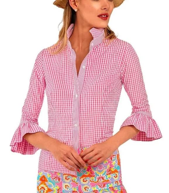 Gretchen Scott Priss Blouse Gingham Navy