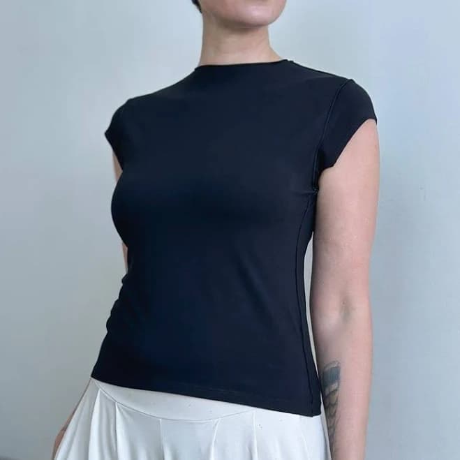 Women's High Neck Cap Sleeve Mock Top