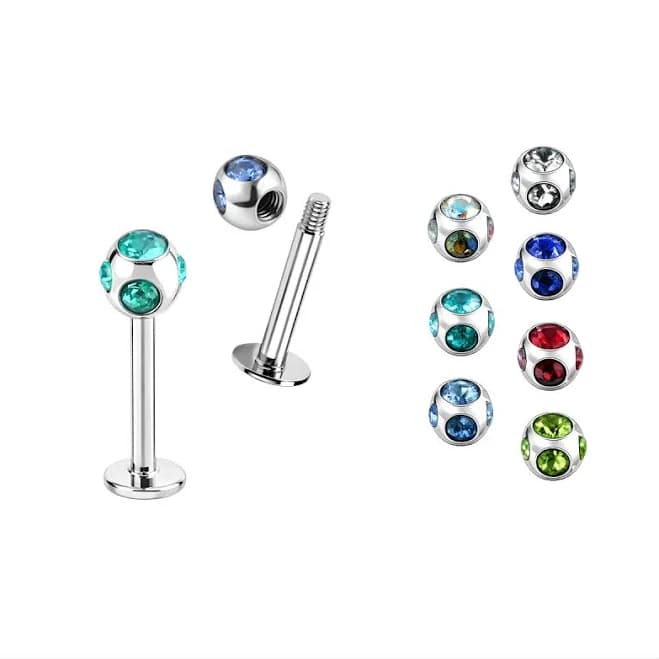 316L SS Labret with Multi Stone Ball