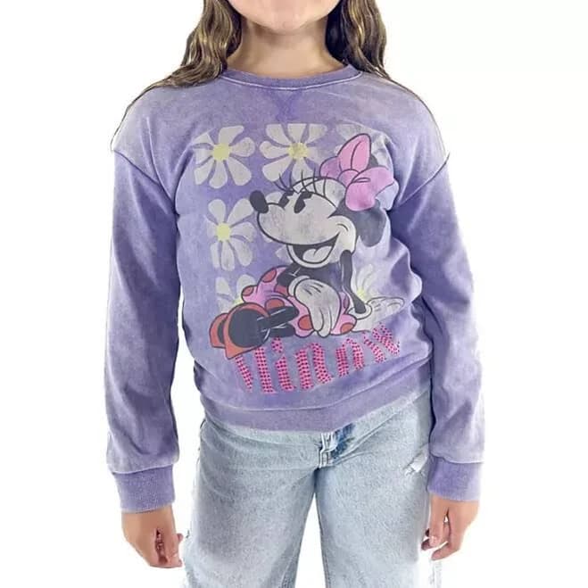 Women's Character Girl's Mineral Washed Embroidery Soft and Comfortable Graphic Pullover