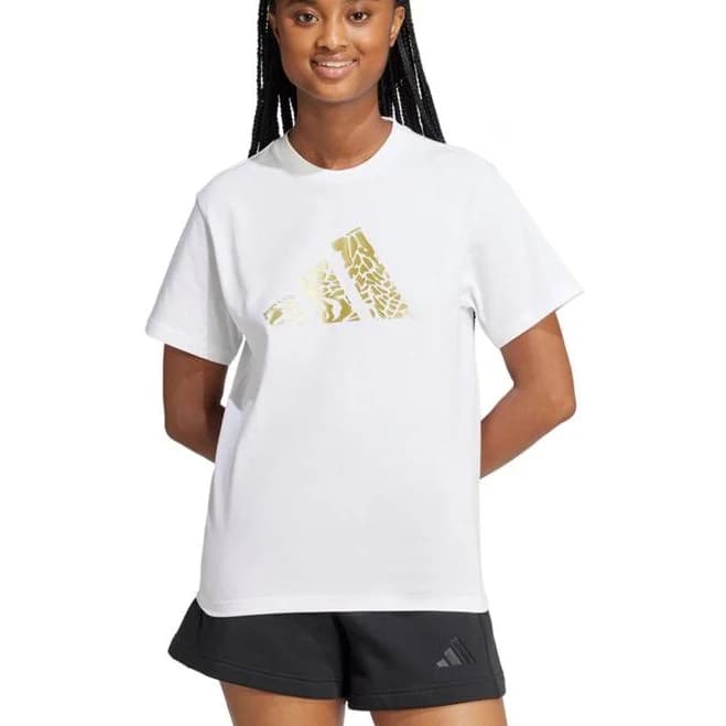 adidas Women's Tech Metallic Graphic Loose Fit Crop Violet Fusion T-Shirt