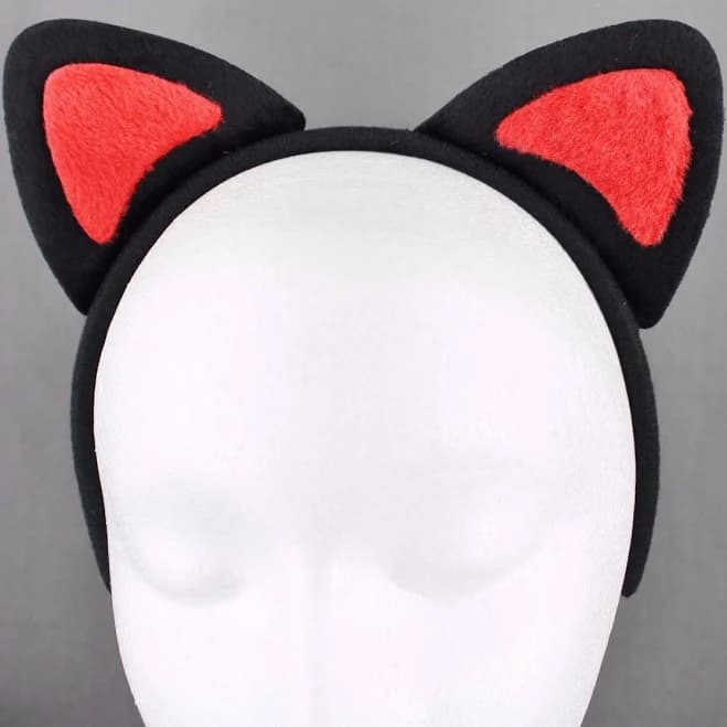 Black Red Soft Faux Fur Furry Cat Kitten Ears Headband