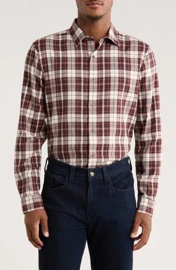 Nordstrom Flannel Button-Up Shirt in Burgundy Owen Plaid at Nordstrom Rack, Size X-Large