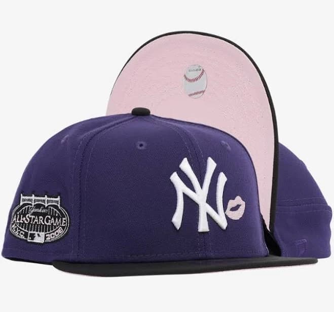 Era York Yankees Purple & Black 59fifty Pink Kiss Hat Size 7 1/2 Pink