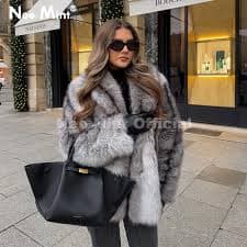Neo Mint Brand Fashion 90s Vintage Retro Brown Striped Faux Fur Coat Women 2025 Winter Chic Scraf Collar Overcoat Fox Fur Jacket - AliExpress
