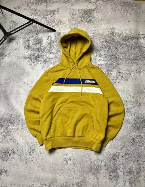 Vintage Carhartt Yellow Heavyweight Hoodie Sz S Embroidered Logo