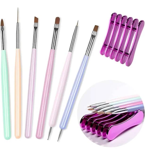 RARJSM Nail Art Brushes Set 6 PCS Gel Polish Nail Art Design Pen Painting Tools