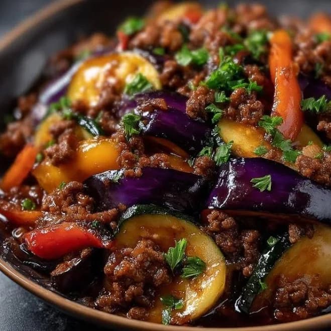EASY RECIPE For Eggplant & Minced Meat Stir-Fry (Printable PDF)
