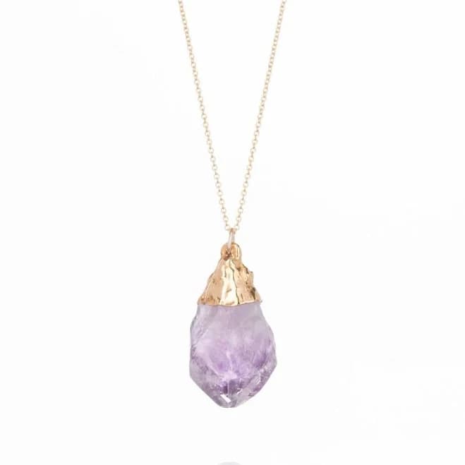Large Raw Amethyst Necklace 18" Chain