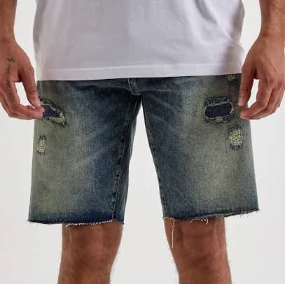 Grindhouse Men's Damage N Repair Patches Denim Shorts