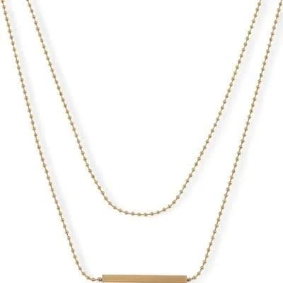 Anna-Kaci Women's Minimalist Double Layer Bar Pendant Necklace