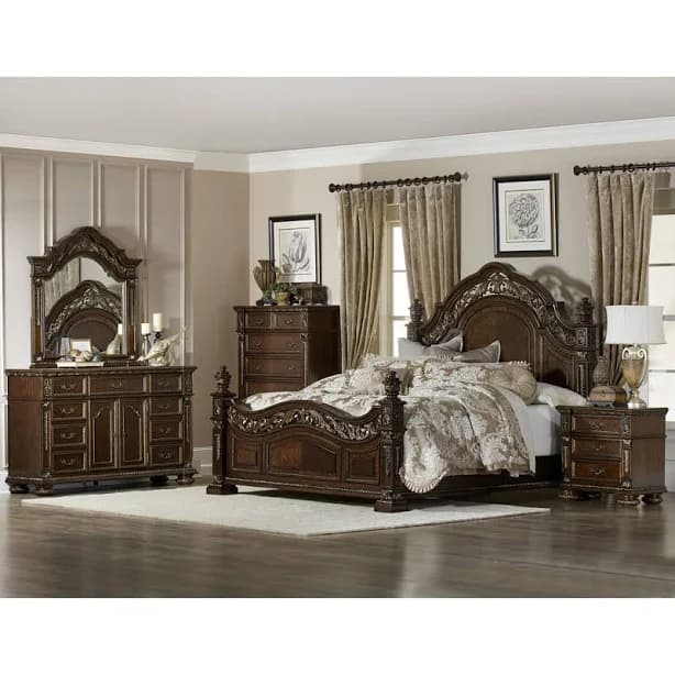 Lark Manor 31'' W Brown Nightstand with Floral Carvings