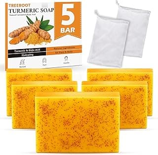 Treeroot 5 Pack Turmeric Soap, 80g Kojic Acid and Turmeric Soap Bar, Gently Clean the Face, Contains Retinol, Collagen, Vitamin C, Shea Butter, Used for Face & Body, SLS Free