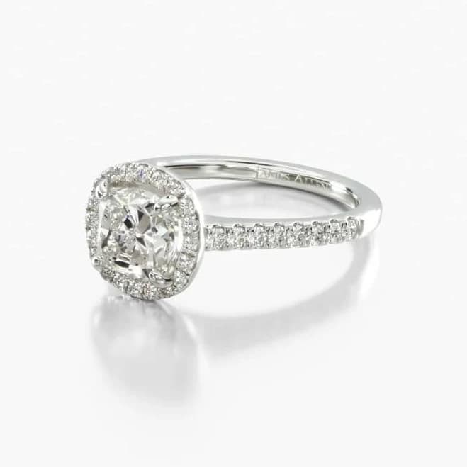 Cushion Diamond Engagement Ring Stunning Halo Pavé 1.8mm 14K