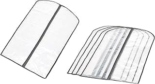 Zippered PEVA Garment Bag, Dust Cover for Clothing Protection, Translucent White, 5-Pack