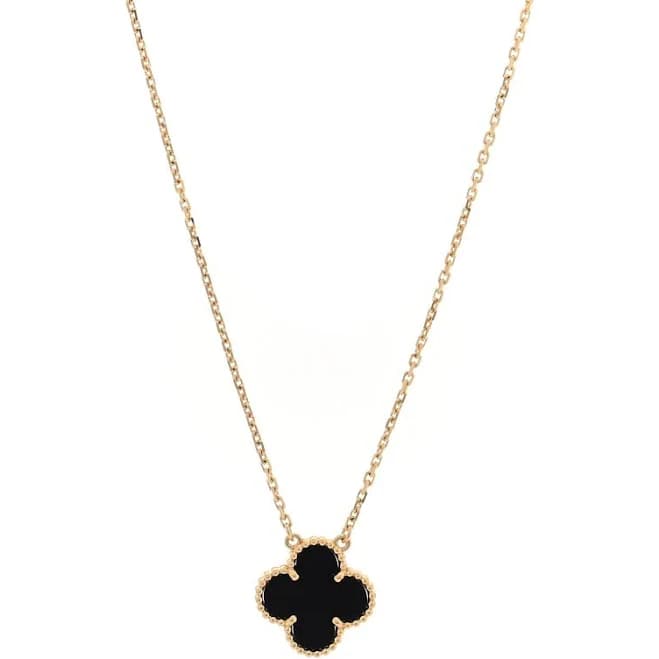 Van Cleef & Arpels Vintage Alhambra Onyx Pendant Necklace in Yellow Gold