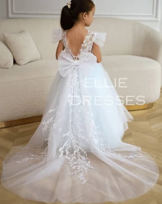 Blue Girl Dress with Train