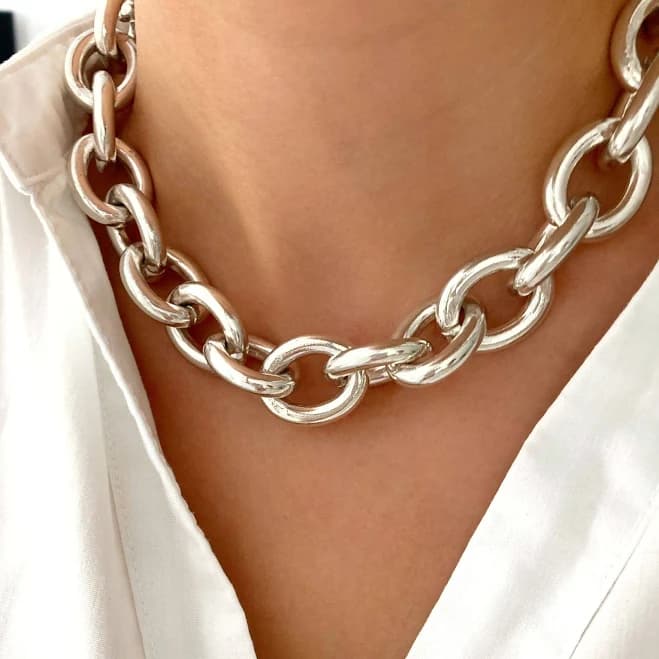 Women's Chunky Curb Silver Choker Necklace