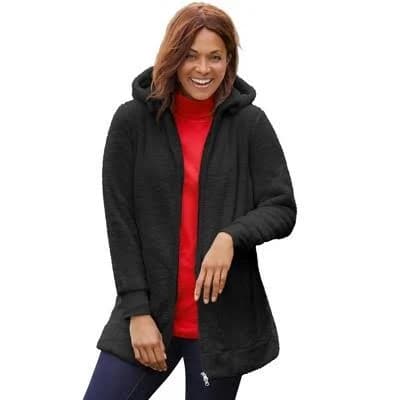 Woman Within Plus Size Fluffy Fleece Hoodie Jacket