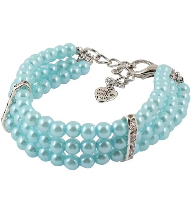 Sky Blue Round Beads Decor Lobster Clasp Pet Dog Poodle Collar