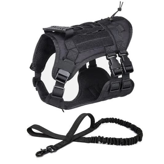 Robust Military-Style Dog Harness with Rubber Handle & Pouch