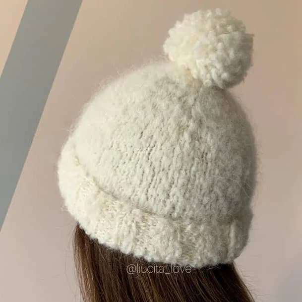 Women's Handknit Boucle Beanie with Pom Pom