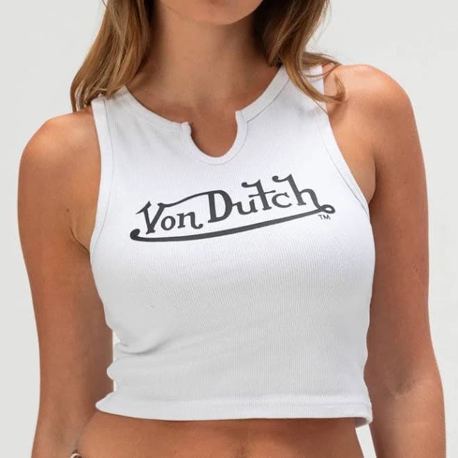 Von Dutch Notch Rib Womens Tank Top - White - Size: Medium